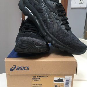 Womens Asics GEL Nimbus 24 Size 9 WIDE Black/Black Brand New Retail ($160)